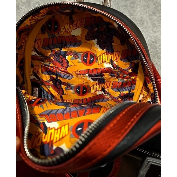 Marvel Deadpool Cosplay Mini Backpack Metallic Red Loungefly Polybag Brand New - Picture 2 of 14